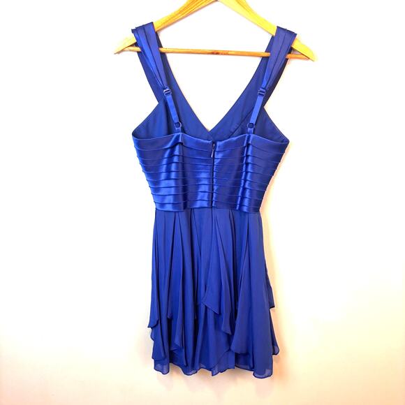 BCBG Maxazria Short Formal Party Dress Size 0 Blue Sapphire Ruffle Chiffon - Picture 3 of 8